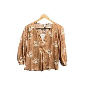 Dolan Left Coast Collection Brown Floral Long Sleeve Women's Tunic Size Petite S